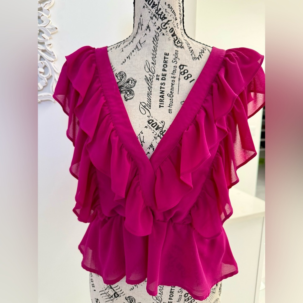 Wayf Fuchsia Ruffle Blouse